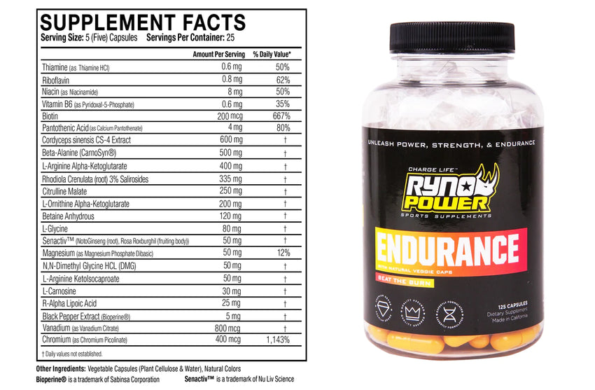 ENDURANCE Stimulant-Free Energy Supplement | 25 Servings (125 Capsules)