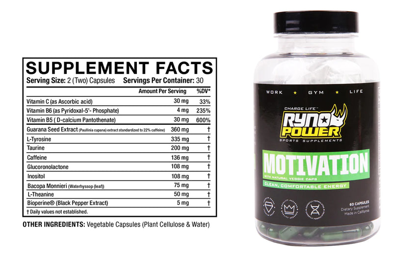 PRE-RACE | MOTIVATION and ENERGY Pre-Workout Supplement Combo Pack | Single Serving (5 Capsules)