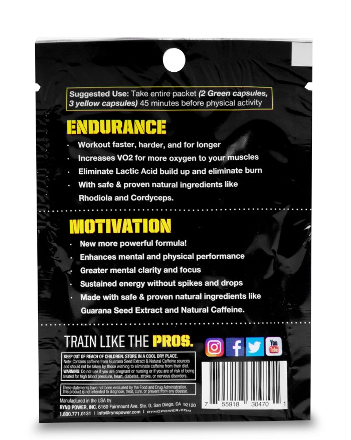 PRE-RACE | MOTIVATION and ENERGY Pre-Workout Supplement Combo Pack | Single Serving (5 Capsules)